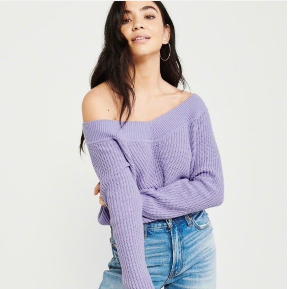 Abercrombie & Fitch Preppy Cozy Purple Knit Ribbed Scoop Neck Sweater Small